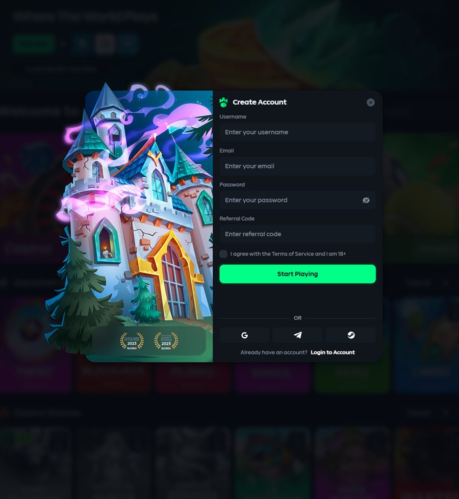 Gamdom referral code field at signup