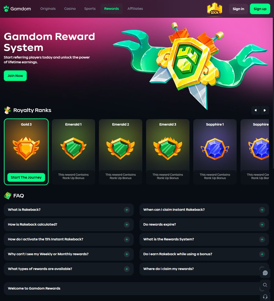 Gamdom rewards and referral earnings